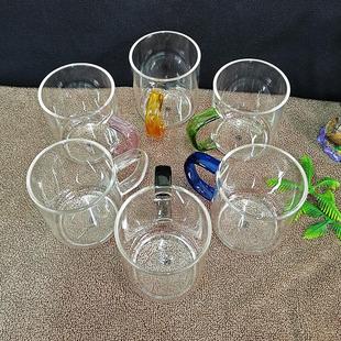 耐高温加厚玻璃杯200ml彩把绿茶杯单层6祇装家用水杯明信唐待客杯