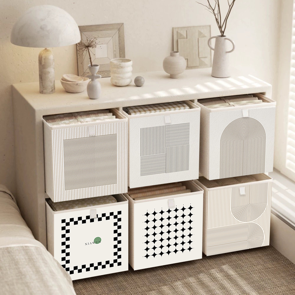 侘寂风卡莱克格子收纳筐简约现代无纺布艺家用收纳箱内衣物储物箱,收纳整理,收纳箱,淘宝优惠券,粉丝福利购,淘宝优惠卷