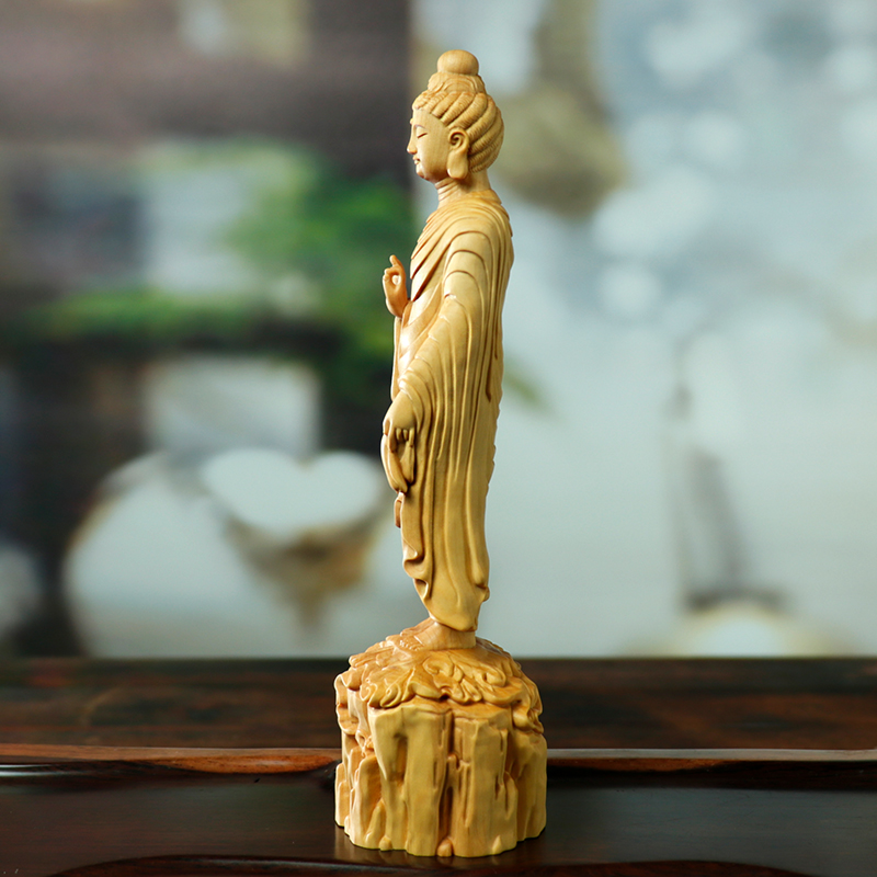 小叶黄杨木雕释迦牟尼摆件实木家居工艺品人物佛像供奉装饰品把件