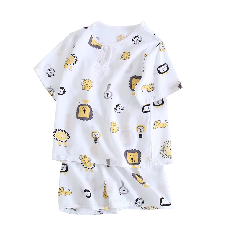 宝宝绵绸套装男女儿童棉绸睡衣短袖短裤婴儿夏装中小童睡衣家居服
