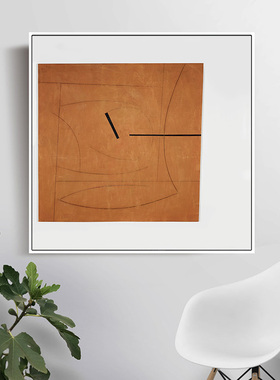 诧寂赤贫风装饰画正方形玄关背景墙抽象线条艺术挂画橙色客厅北欧