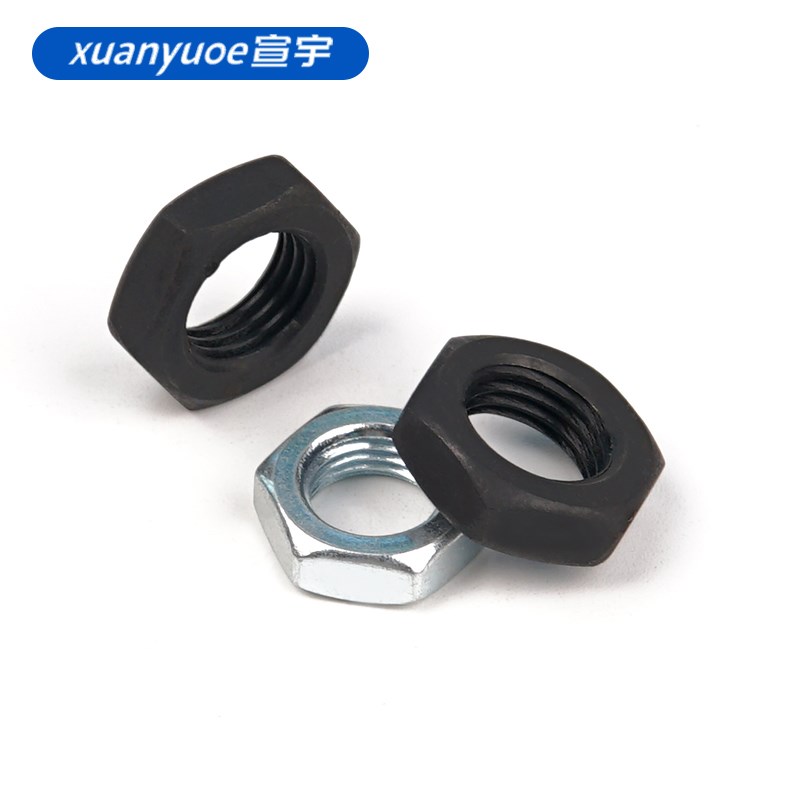 发黑六角反牙薄螺母6172镀锌细牙扁螺母细扣反丝薄型螺帽M12-M30