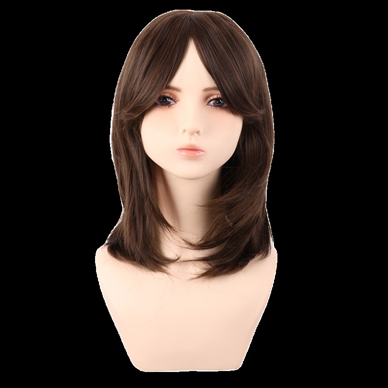 潼漫 cos假发女中长发动漫齐斜刘海梨花头高温丝直发浅棕色全头套