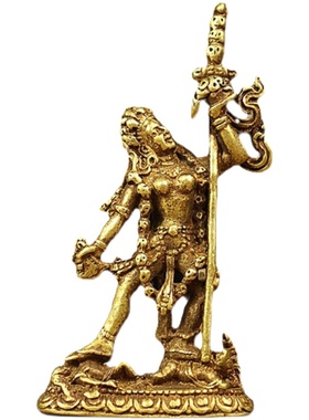 仿古纯铜空行母佛像摆件藏传密宗佛像狮面空行母黄铜随身小佛像