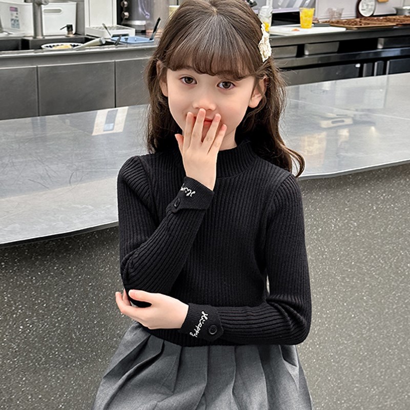 女童毛衣秋冬2024新款冬季儿童打底衫一体绒半高领加绒针织衫内搭