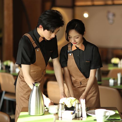 高端夏季男女工作服西餐厅奶茶咖啡店酒吧KTV服务员衬衫围裙套装