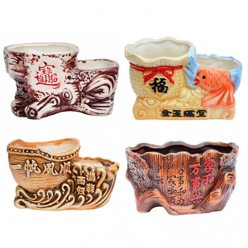 双口陶瓷花盆长方形复古室内桌面花卉多肉绿植个性创意红陶土连体