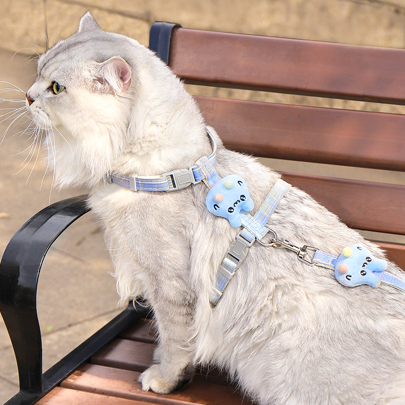 猫咪牵引绳防挣脱外出专用遛猫绳溜兔链子宠物工字型胸背带可调节