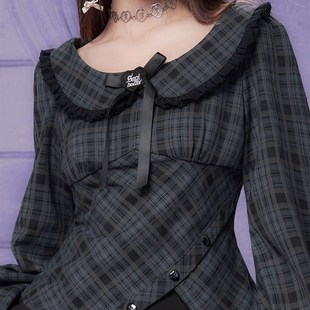 SagiDolls少女斗志 #夜莺#doll感甜酷娃娃领长袖格子上衣衬衫显瘦