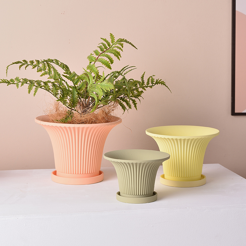 北欧奶油风陶瓷素烧花盆带托盘圆形家用网红陶土多肉绿萝兰花有孔