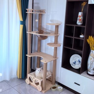 全实木松木猫爬架木柱大型不占地可放猫砂盆猫树跳台一体多层别墅