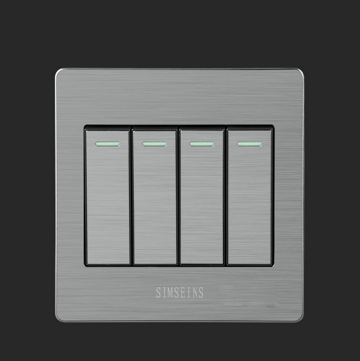 86型墙壁开关插座超薄不锈钢开关四位单联四开单控开关家用面板