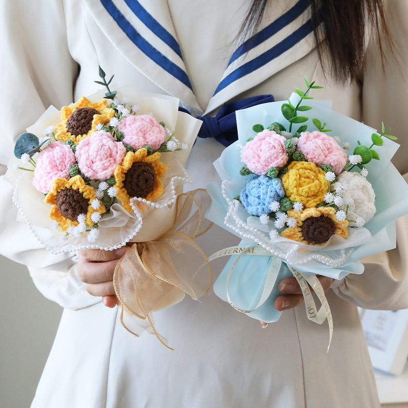 创意针织花束毛线手工编织花成品花束送女生男生朋友闺蜜生日礼物