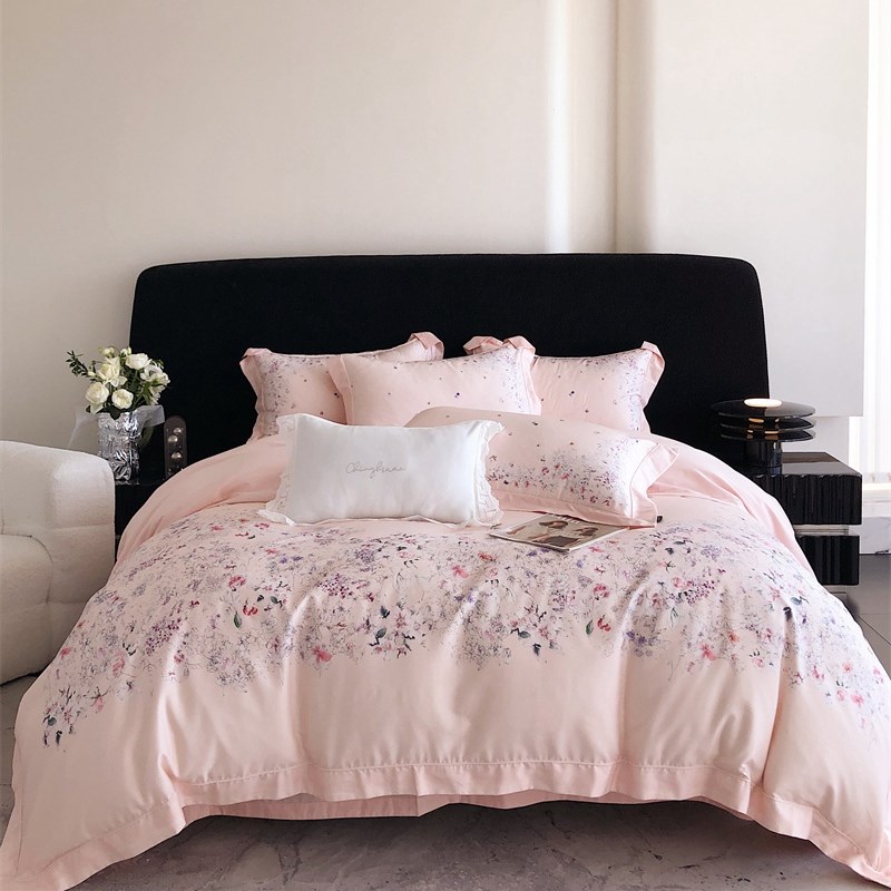 秋冬保暖100支天丝棉磨毛床单四件套轻奢高端数码田园印花被套床