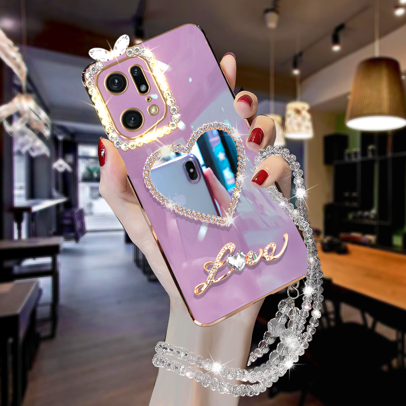 适用于OPPOFindX5手机壳潮流个性女新款镜面外套FindX5Pro超薄带