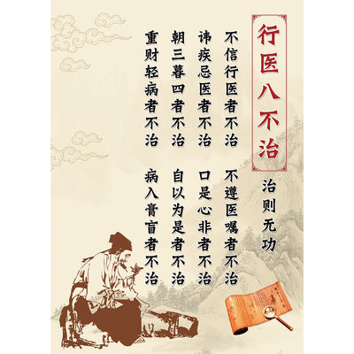 行医八不治挂图 诊所医院中医养生馆海报 墙贴片美容院定制装饰画