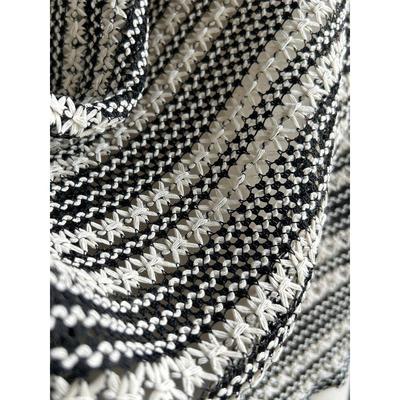 色织镂空针织布提花黑白条纹毛线罗纹网眼布料网格弹力打底衫面料