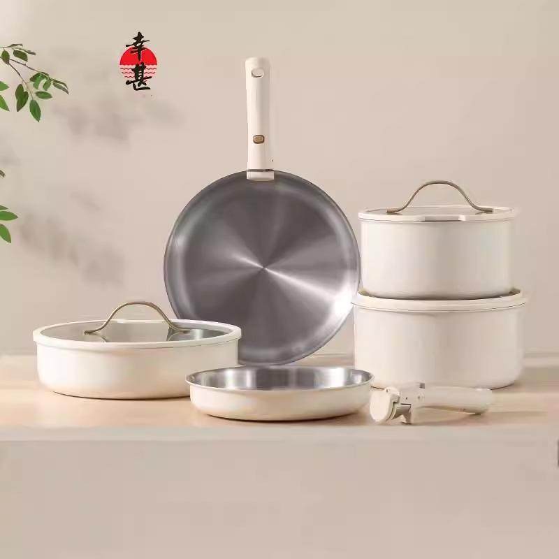 幸甚不锈钢锅具套装全套家用可拆卸手柄百变锅陶瓷不粘锅套娃锅
