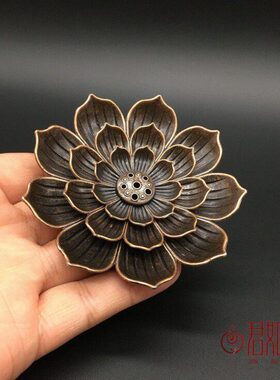 合金莲花香插摆件禅意荷叶香插一炷香线香多孔香插荷花可拆卸香座