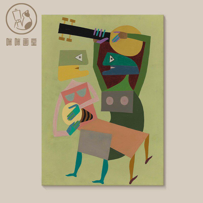 现代简约风抽象人物手绘油画客厅装饰画色块涂鸦走廊尽头玄关挂画