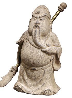 武财神关公摆件新中式仿古工艺品室内装饰展示柱底座招财开业礼品