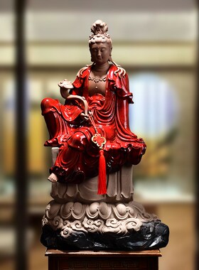 曾国清紫砂如意观音菩萨佛u像家居门厅风陶瓷南海观音菩萨家用摆