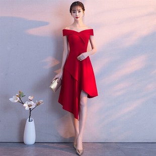 新娘结婚订婚敬酒服一字肩连衣裙女高级感气质显瘦宴会短款晚礼服