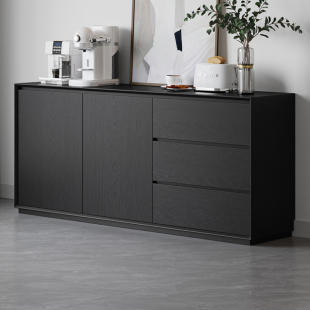 现代简约黑色餐边柜茶水柜实木极简客厅卧室厨房大容量储物收纳柜