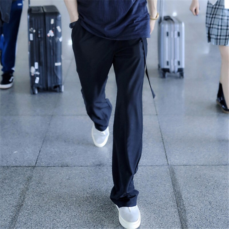 新款显瘦免烫休闲直筒裤宽松垂感四季抗皱男长裤系腰带西裤潮男裤