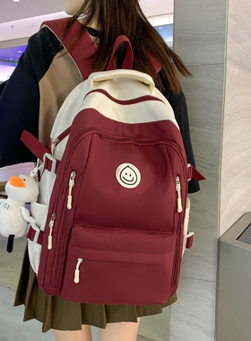 书包女大学生大容量高中初中生中学生女生揹包女红色夏季简约森系