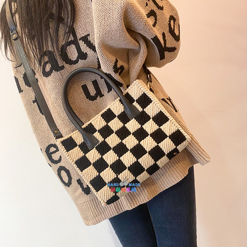 棋盘格小背包手工diy编织材料包女电脑包送女友闺蜜亲友节日礼物