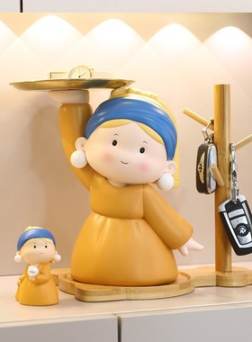 戴珍珠耳环少女进门玄关钥匙收纳摆件创意客厅P酒柜装饰品乔迁礼