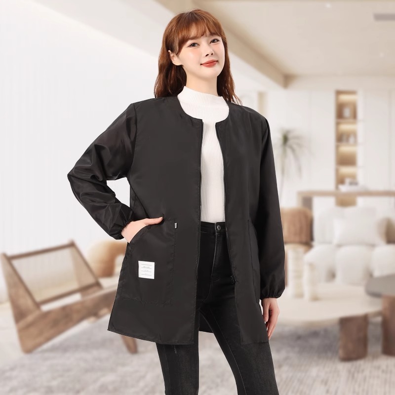 羽绒服大人罩衣女冬季长袖围裙防水防油新款小个子短款干活工作服