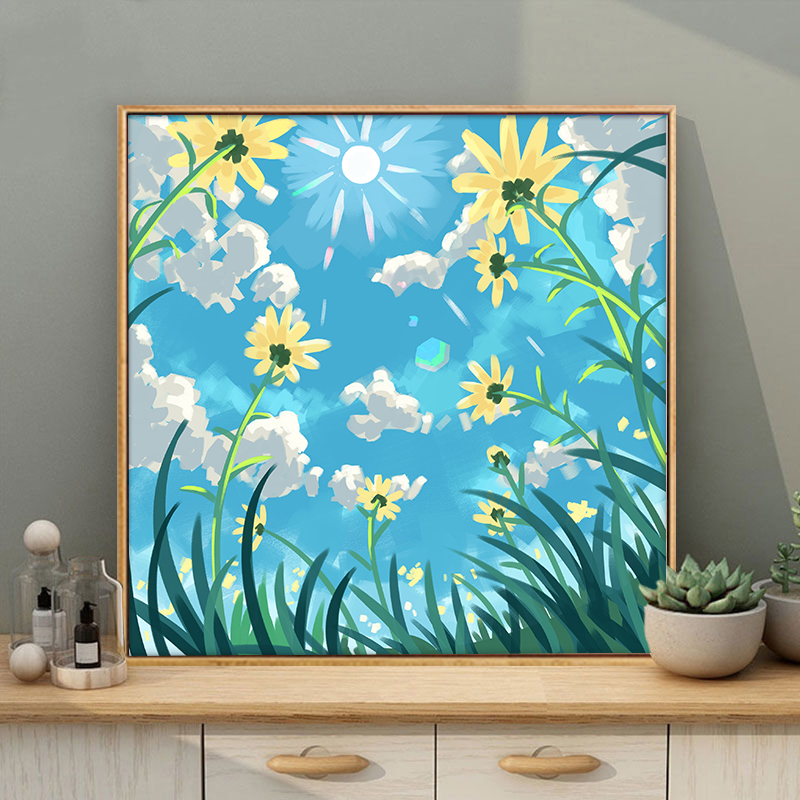 diy数字油画儿童手工涂色填色画花卉植物风景油画丙烯油彩装饰画图片