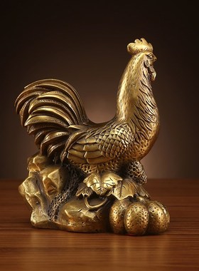 纯手工公鸡摆件铜鸡金鸡十二生肖鸡家居桌面玄关装饰铜工艺品摆设