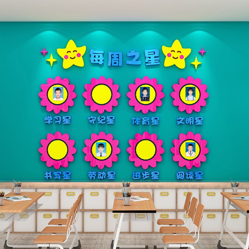 班级装饰墙贴教室班务公告栏课程表文化墙贴每周之星小学环创题