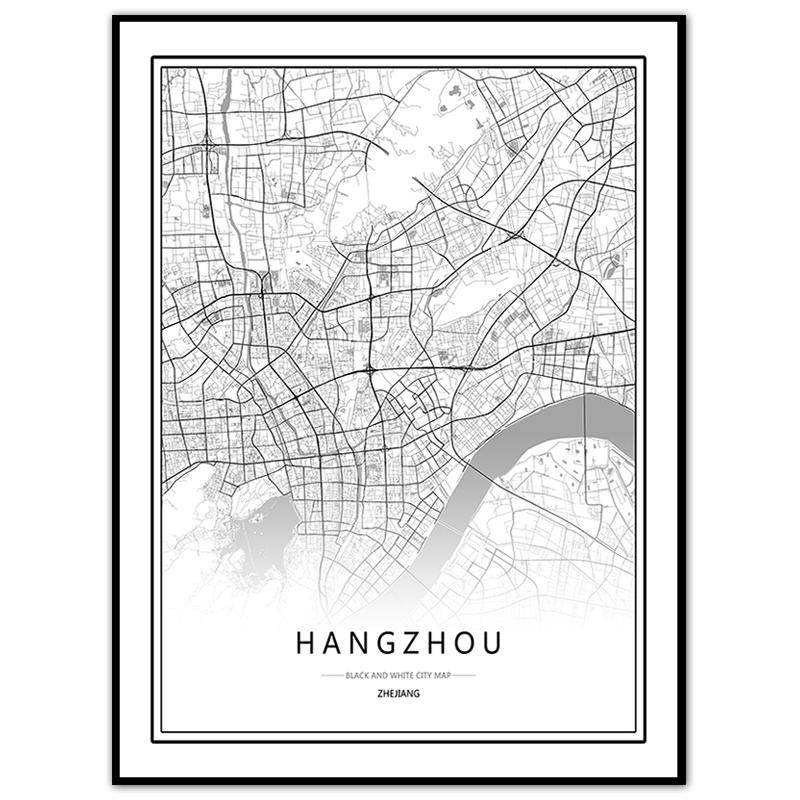 浙江杭州金华宁波义乌艺术创意线描地图装饰画定制书房办公室挂画图片