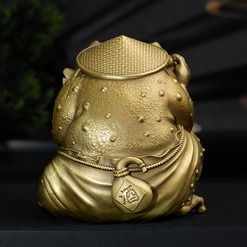 纯黄铜侠客金蟾盘玩车载内饰纯手工文玩聚财招财创意手把件男