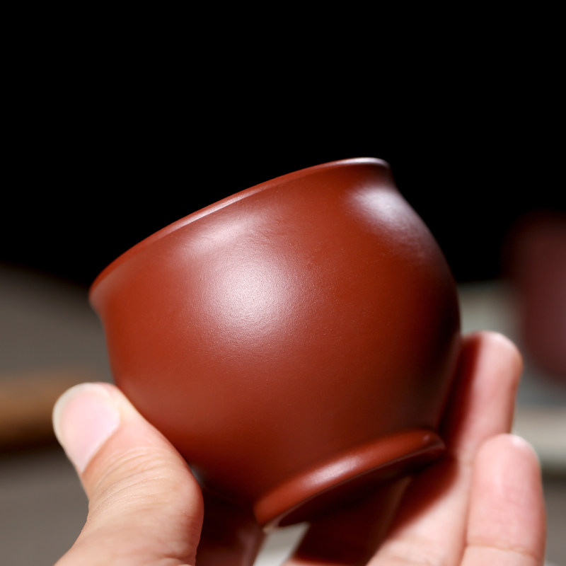 【坤典】宜兴原矿紫砂杯主人杯 品茗杯茶碗圆鼓大红袍小茶杯口杯