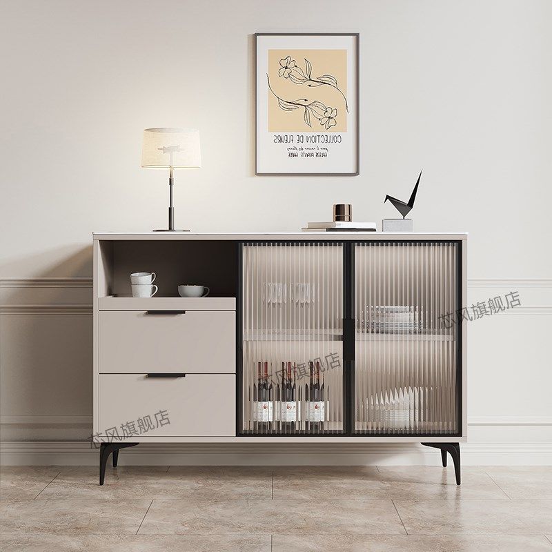 ENF级实木餐边柜靠墙一体储物柜家用茶水置物柜厨房收纳柜子定制