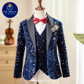 蓝 儿童小西服钢琴聚会晚会舞台晚礼服正装 西装 男童主持人礼服套装