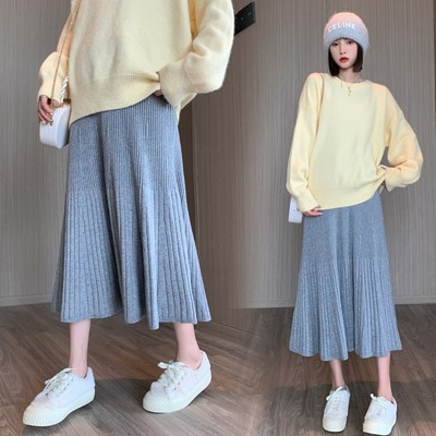孕妇半身裙秋冬针织怀孕裙子冬季中长款孕妇裙宽松大码休闲A字裙
