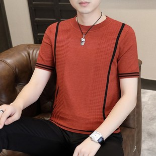 针织短袖毛衣男半高领2025新款秋冬加厚保暖内搭男款修身半袖t恤