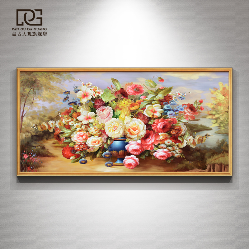 大芬村客厅手绘油画装饰画别墅沙发背景墙壁M画卧室床头挂画牡丹图片