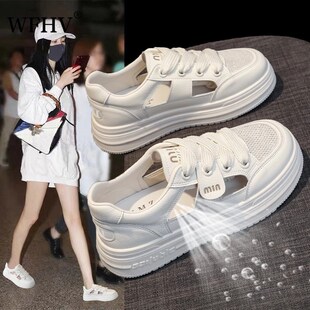 女外穿2025夏季 包头镂空小白鞋 新款 踩屎感运动凉鞋 妈妈时尚 洞洞鞋