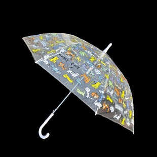 高颜值可爱猫咪狗狗卡通日系折叠透明雨伞全自动长柄可爱加厚加