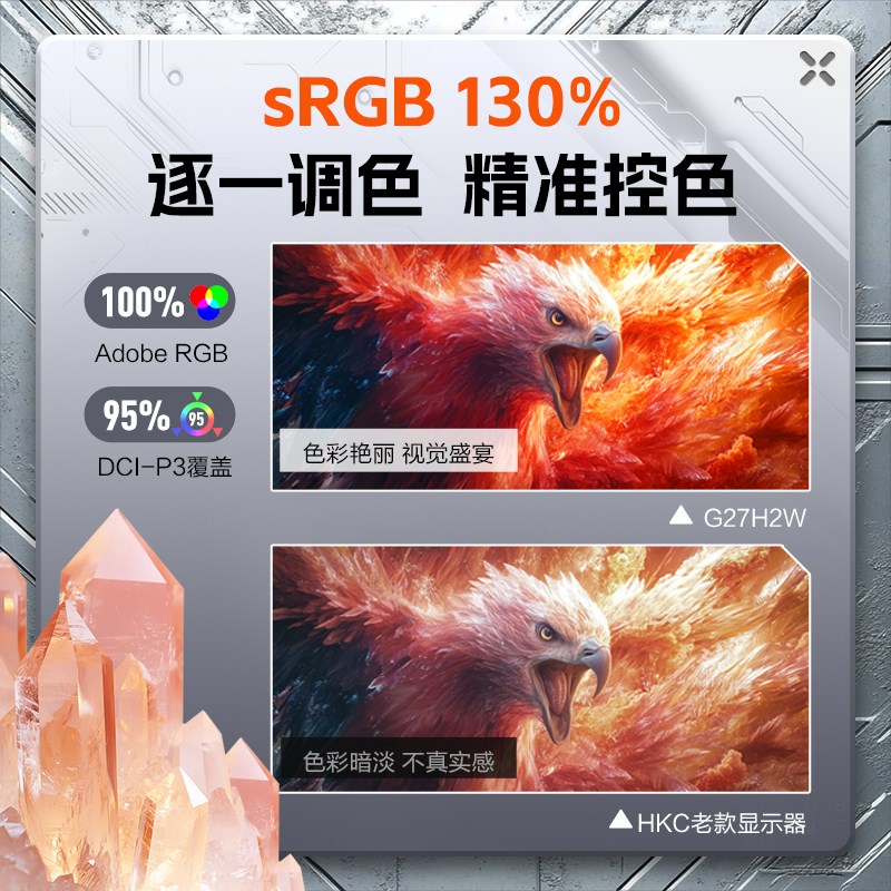 HKC猎鹰二代27英寸2K180HZ电竞G27H2W显示器白色24电脑屏幕外接