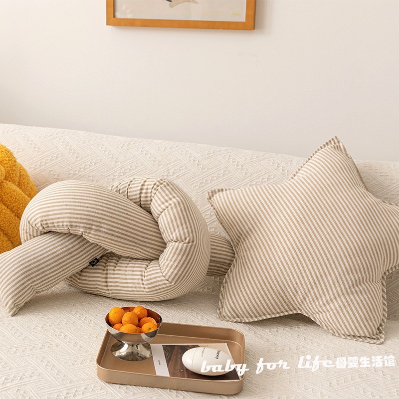 in风棉麻条纹星星月亮云朵靠枕家居沙发靠垫抱枕儿童房拍照道具