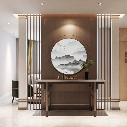 圆形画电视背景墙壁壁画图库