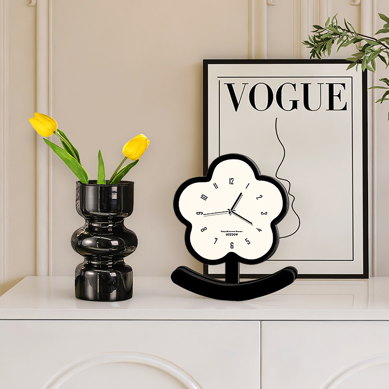 奶油风花朵台钟座钟家用时钟静音桌面台式床头客厅玄关钟表小
